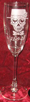 Clear Stem Personalized Engraved Sugar Skull Bride and Groom wedding glasses