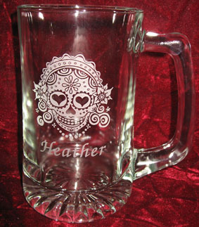Personalized Engraved Sugar Skull Bride and Groom beer mug